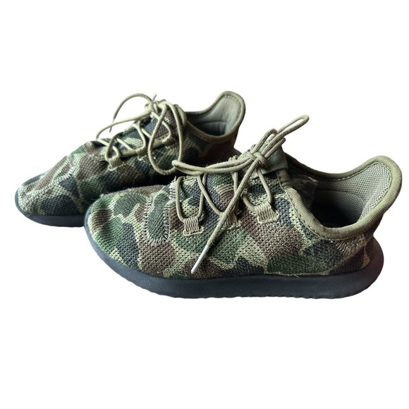 Adidas Tubular Shadow Knit Camo Shoes Youth Boys 3 Green Canvas Low Top Athletic - Picture 1 of 3